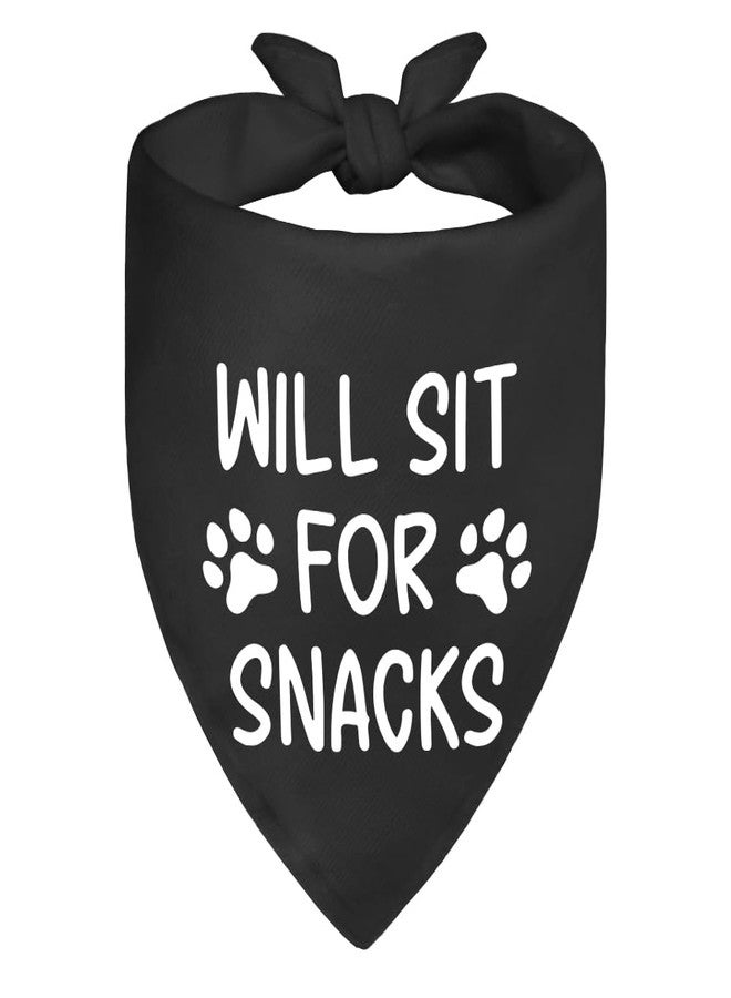 ZBBFSCSB Will Sit for Snacks Black Dog Bandana, Puppy Scarf Accessory Photo Prop for Dogs Lover, Funny Quotes Birthday Puppy Scarf Accessory, Mother's Day Birthday for Dog Mom Dad - Image 1